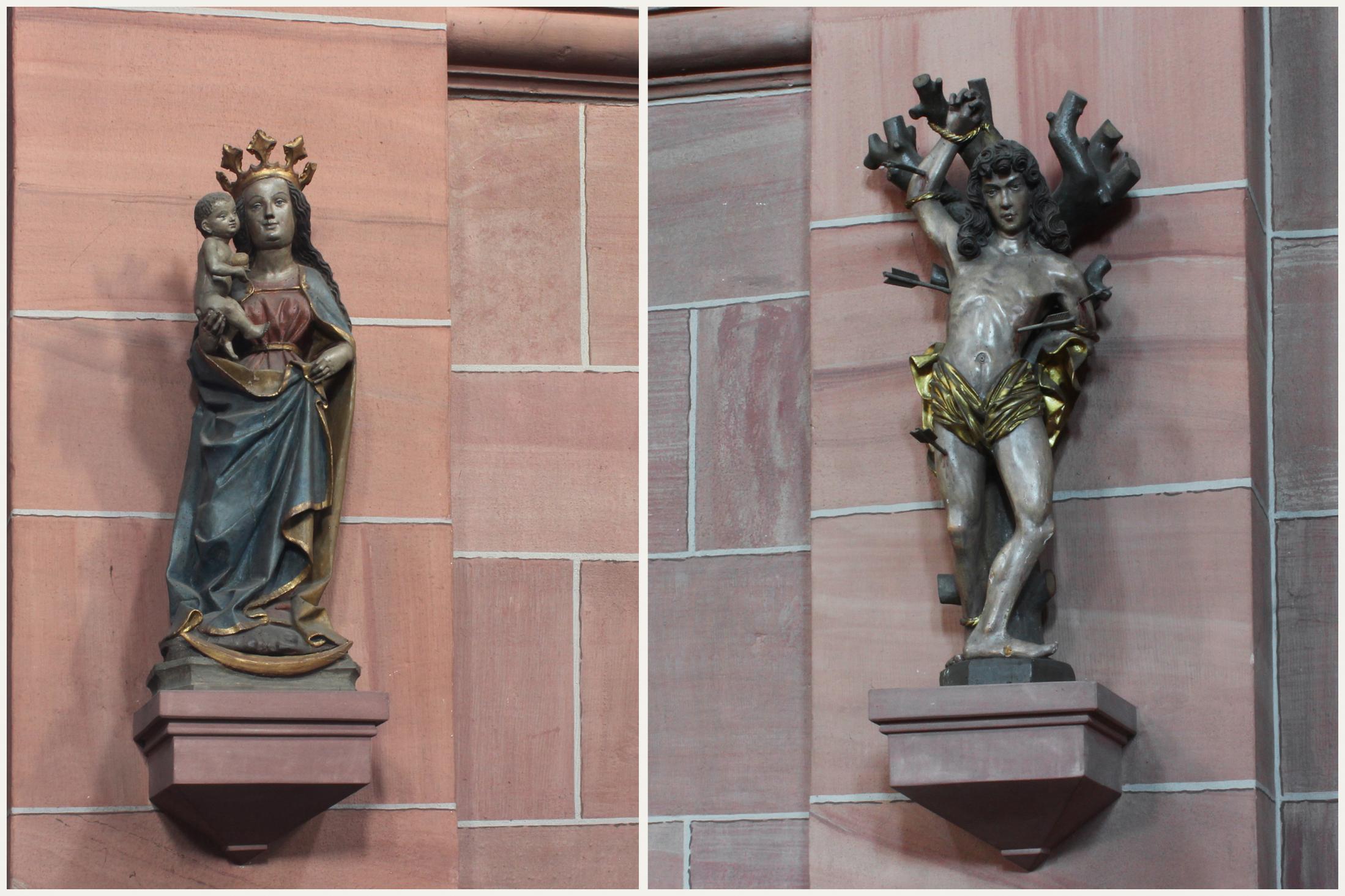 Die 'Maria mit dem Kind' und der Hl. Sebastian, beide aus dem letzten Viertel des 15. Jahrhunderts, sind hervorragende Kunstwerke ihrer Zeit. Fotos: LAG Main4Eck