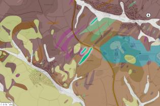 Wenighösbach und Feldkahl auf der Digitalen Geologischen Karte von Bayern 1:25.000. Die dunkelgrün gefärbten Hösbachit-Vorkommen liegen nur hier vor. Geobasisinformation: Bayerische Vermessungsverwaltung